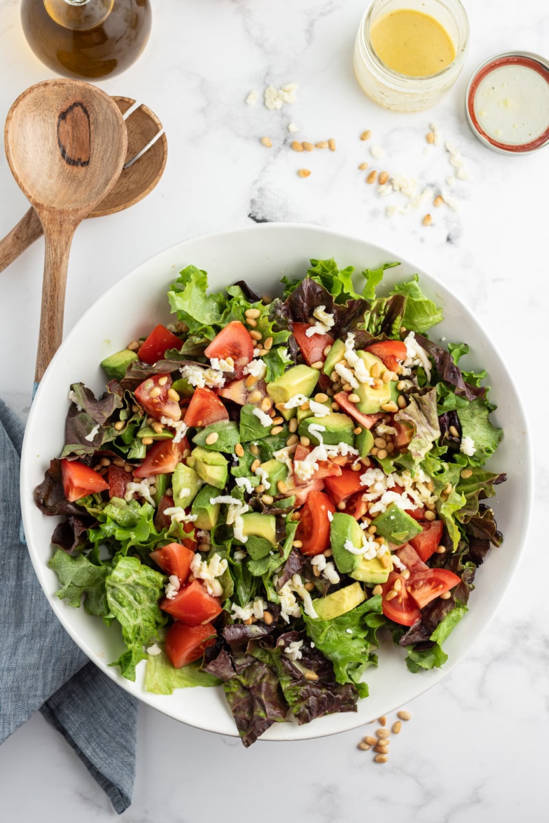 avocado pine nut salad in a bowl