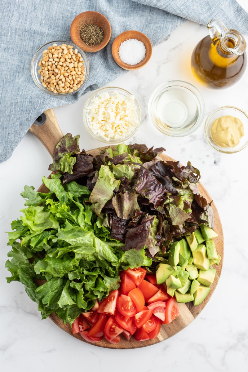 ingredients displayed for avocado pine nut salad