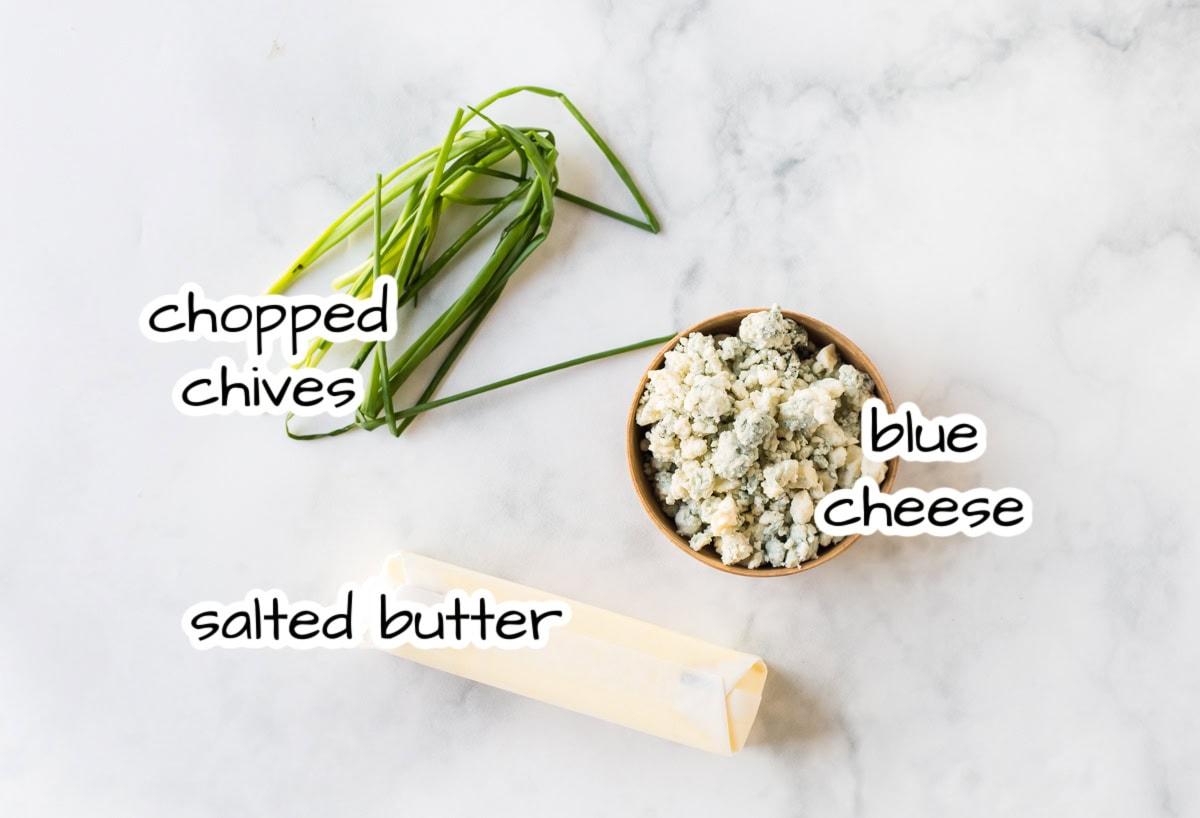 ingredients displayed for making blue cheese steak sauce