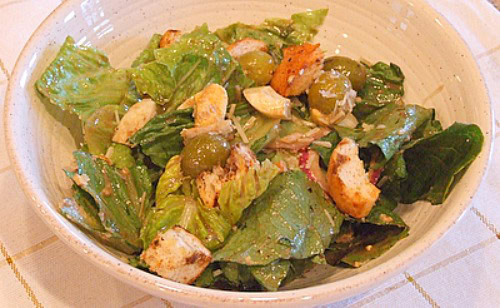 caesar salad with balsamic dressing and parmesan croutons