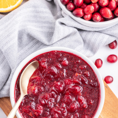 bowl of classic cranberry sauce with spoon
