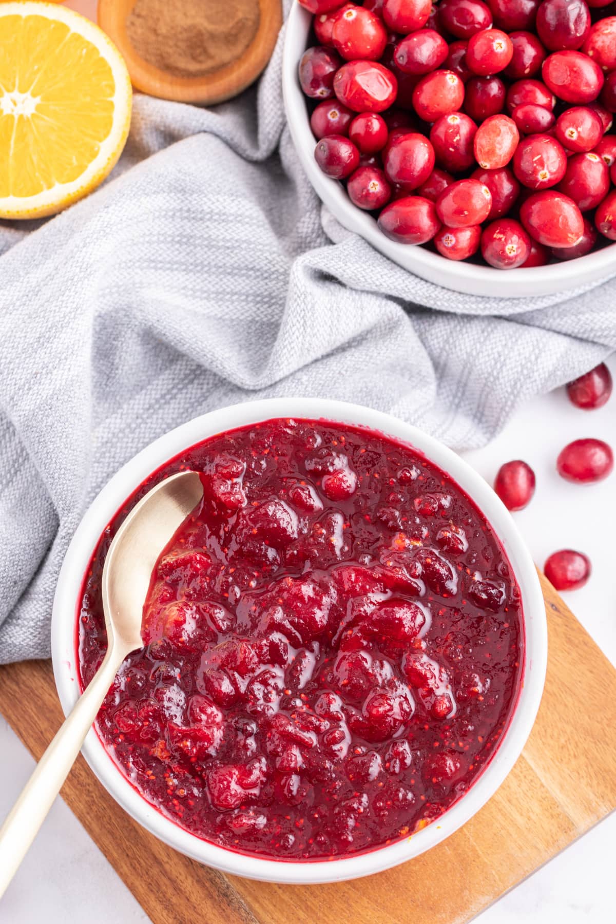 bowl of classic cranberry sauce with spoon
