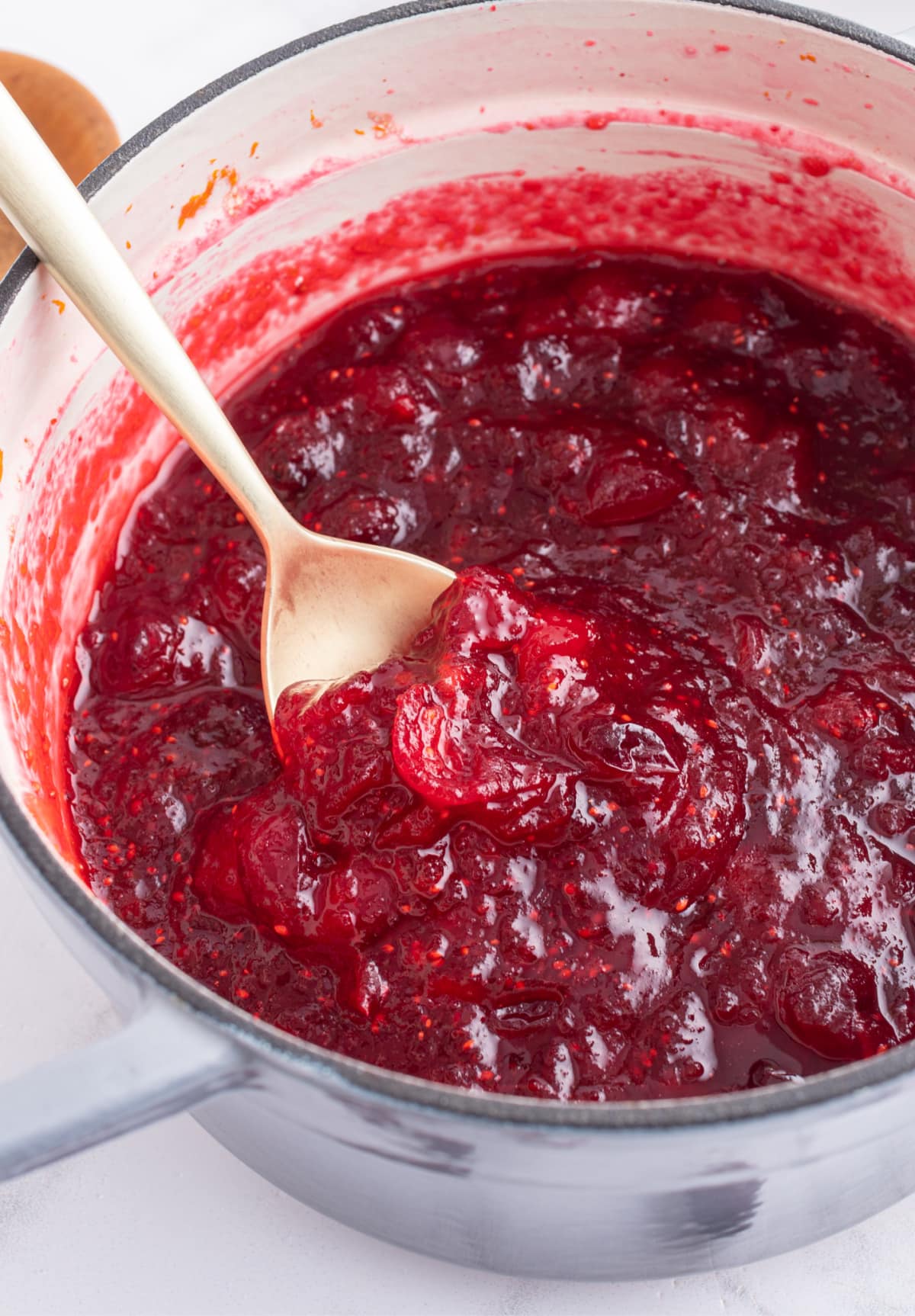 pot of classic cranberry sauce with spoon