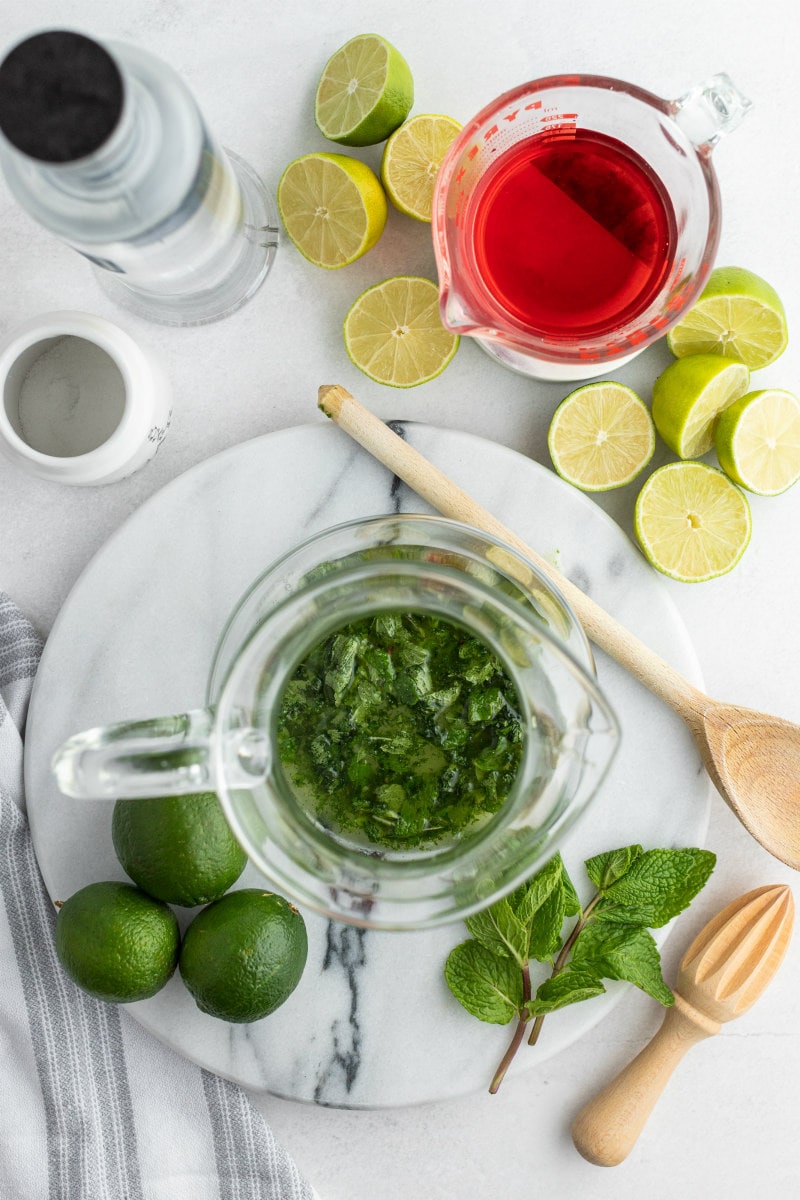 ingredients displayed for cranberry mojitos