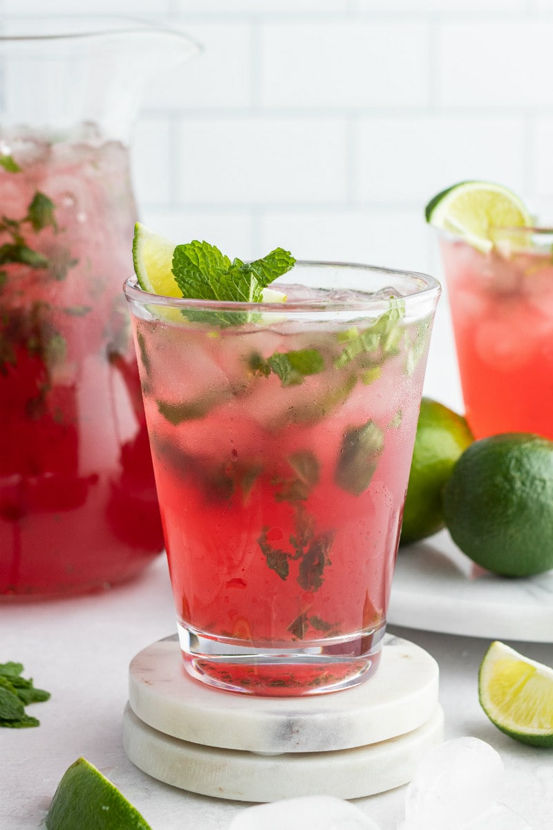 glass of cranberry mojito