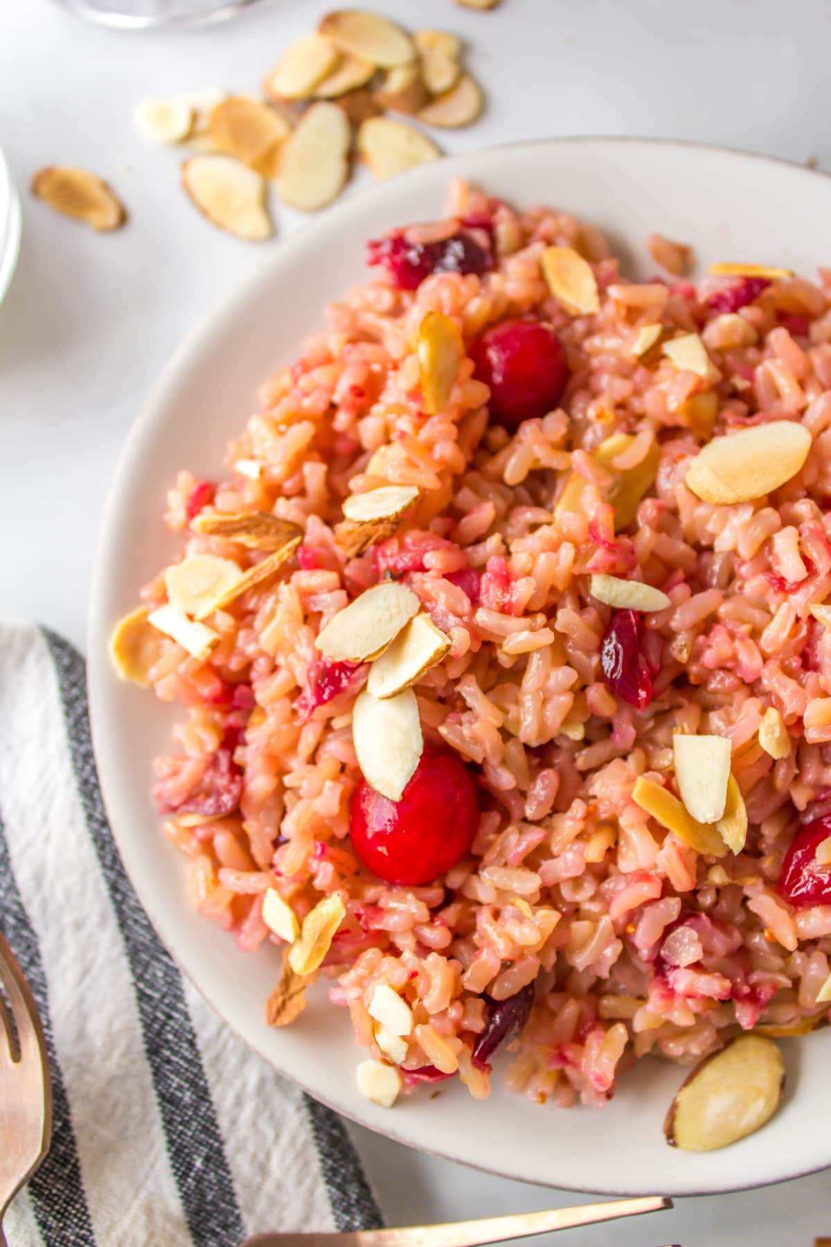 half shot of plate of cranberry rice pilaf