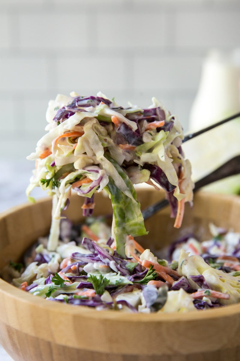 spoonful of creamy buttermilk coleslaw