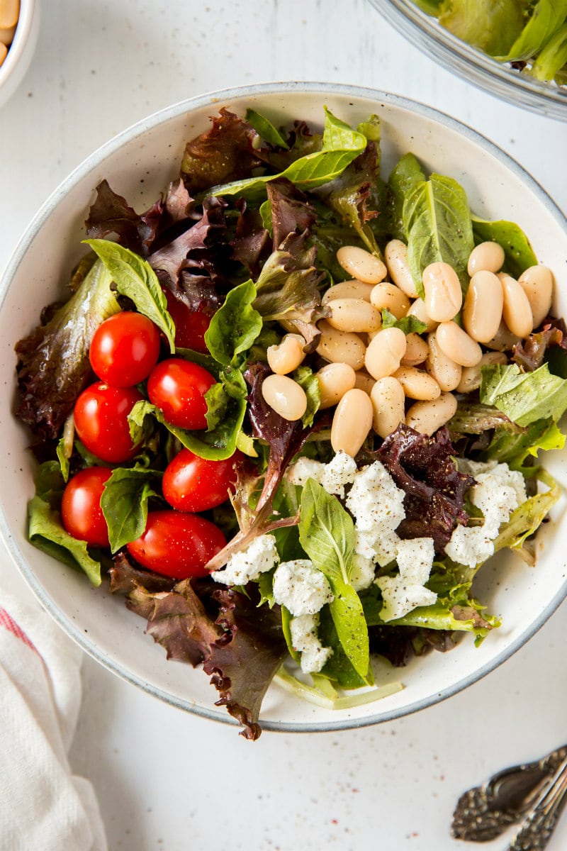 Five Minute Salad with Goat Cheese, Basil and White Beans