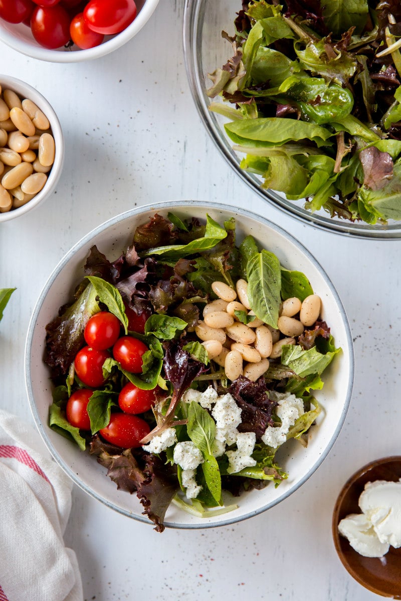 Five Minute Salad with Goat Cheese, Basil and White Beans