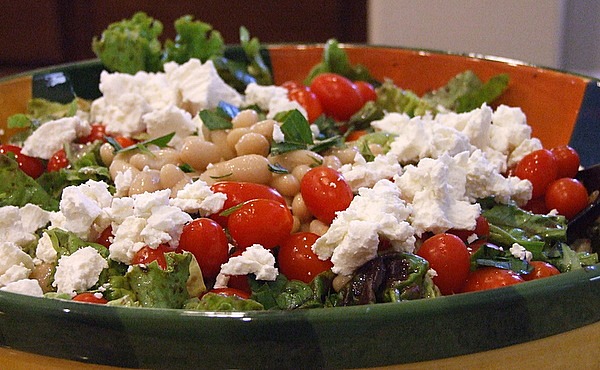 Five Minute Salad with Goat Cheese, Basil and White Beans