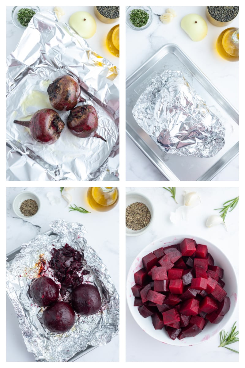 four photos showing how to roast beets