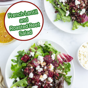 pinterest image for french lentil and roasted beet salad