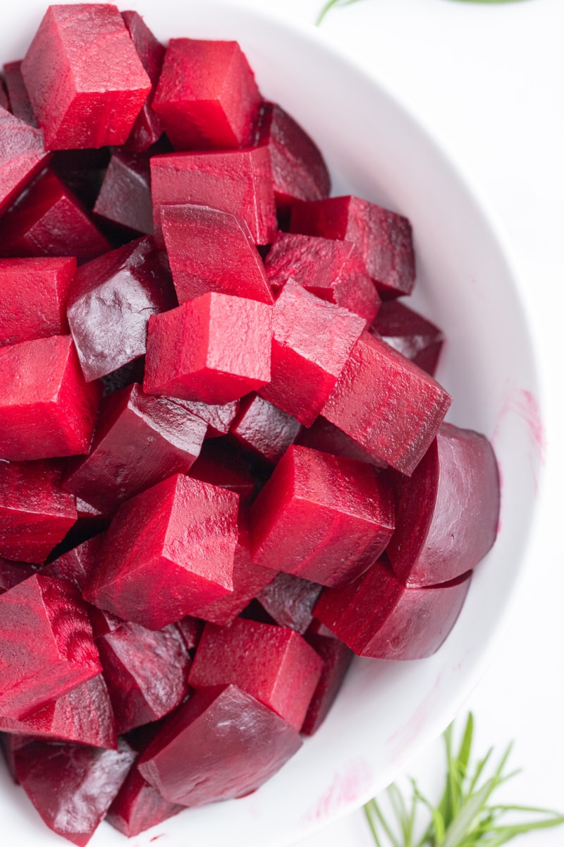 bowl of chopped and roasted beets