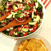 Bowl of Greek Salad with Flatbread