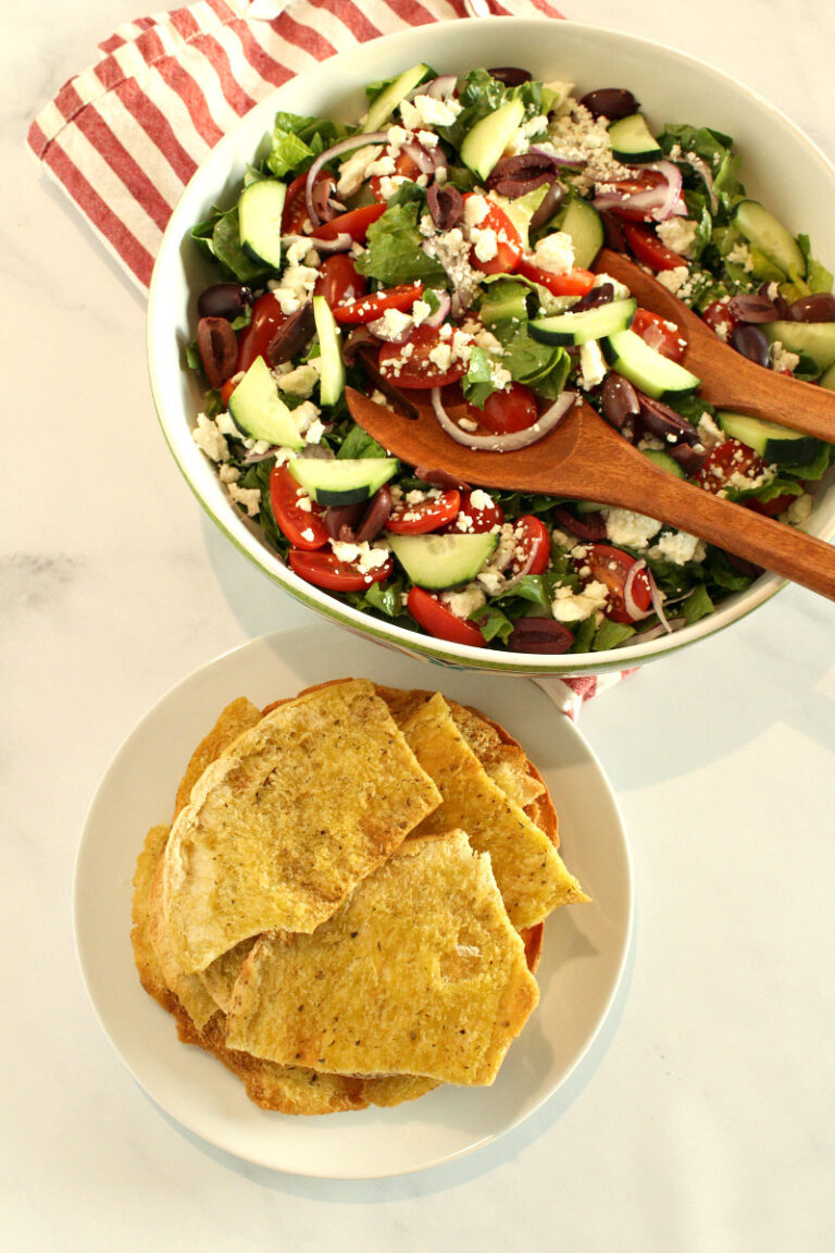 Greek Salad with Seasoned Flatbread Recipe Girl