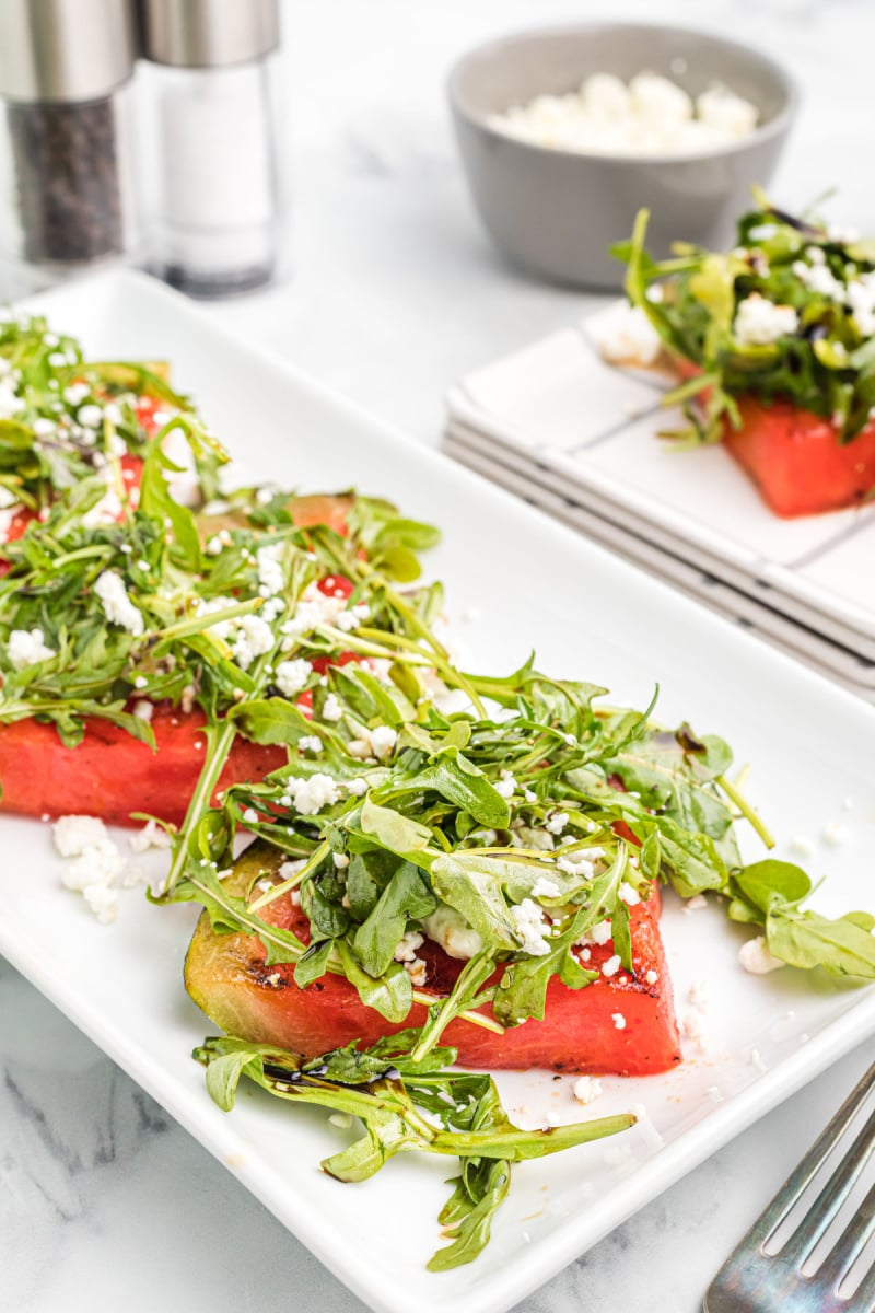 grilled watermelon salad on a platter