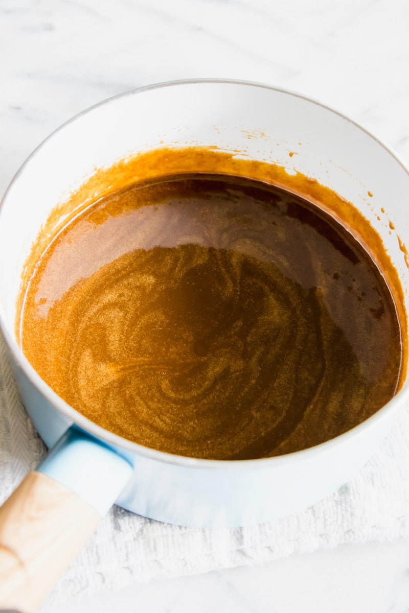 Hot Butterscotch Sauce in a saucepan