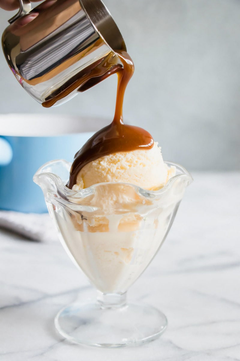 Hot Butterscotch Sauce poured over ice cream