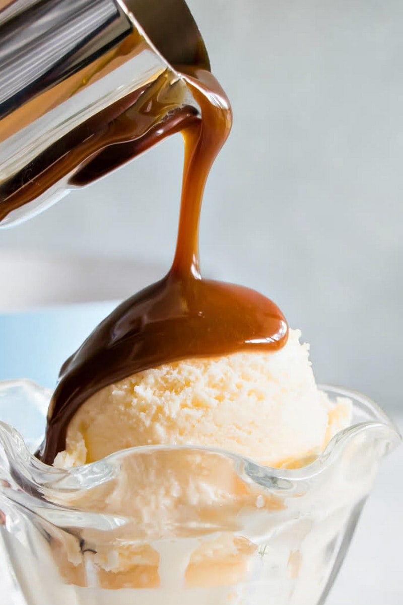 Hot Butterscotch Sauce poured over ice cream