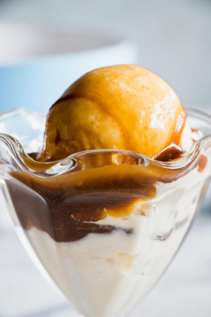 Hot Butterscotch Sauce poured over ice cream