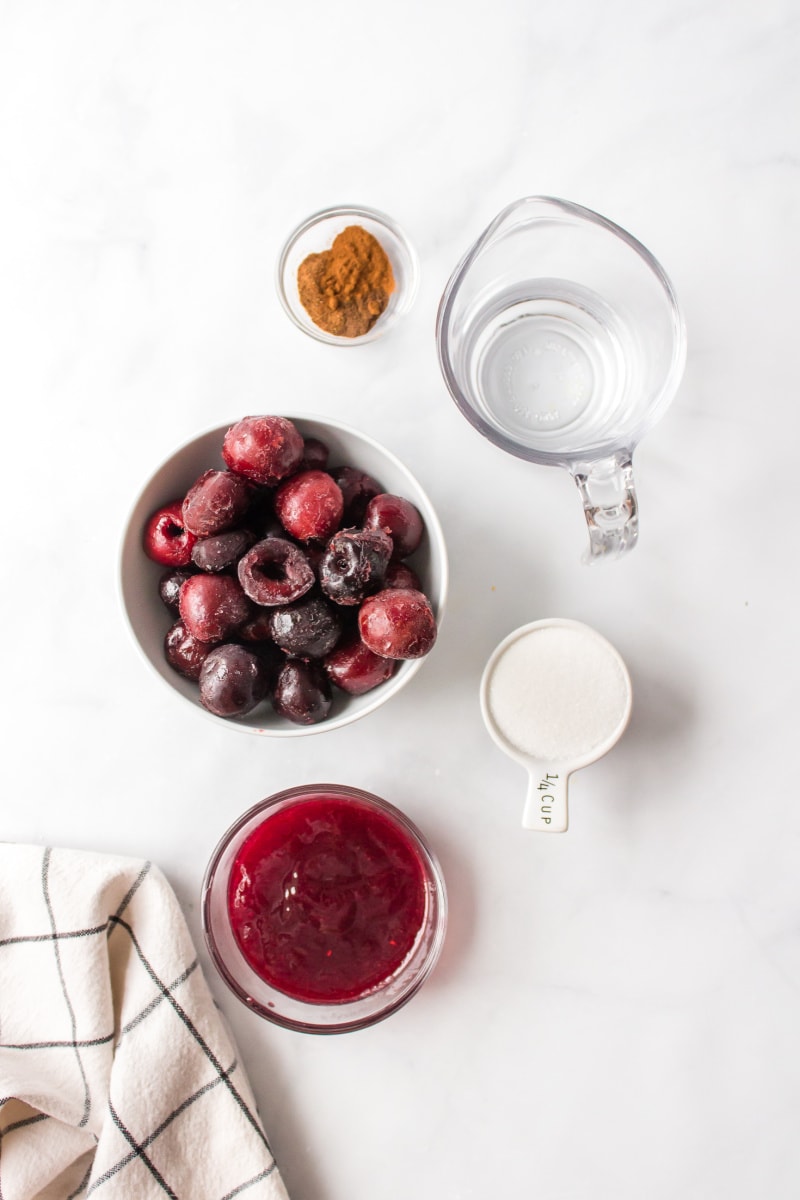 ingredients displayed for making hot cherry sauce