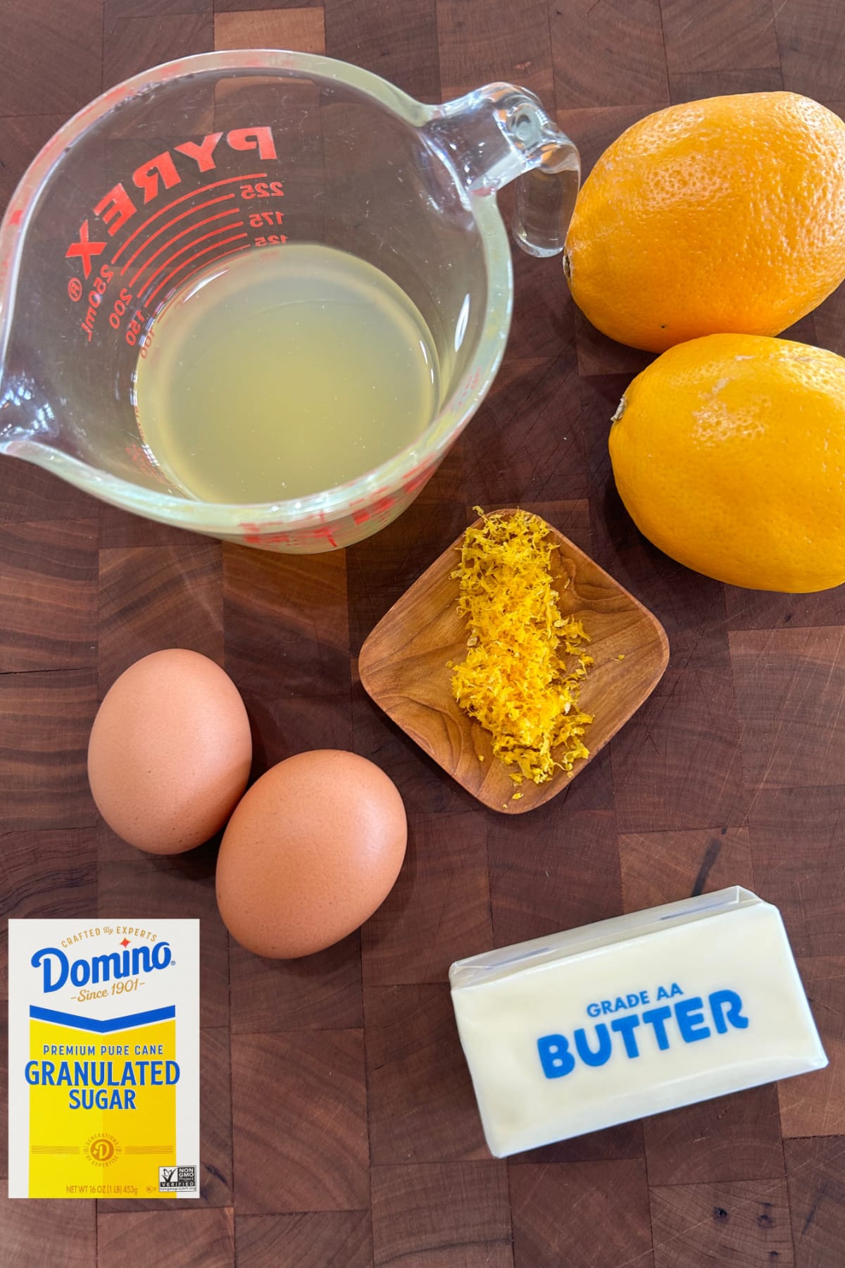ingredients displayed for making meyer lemon curd