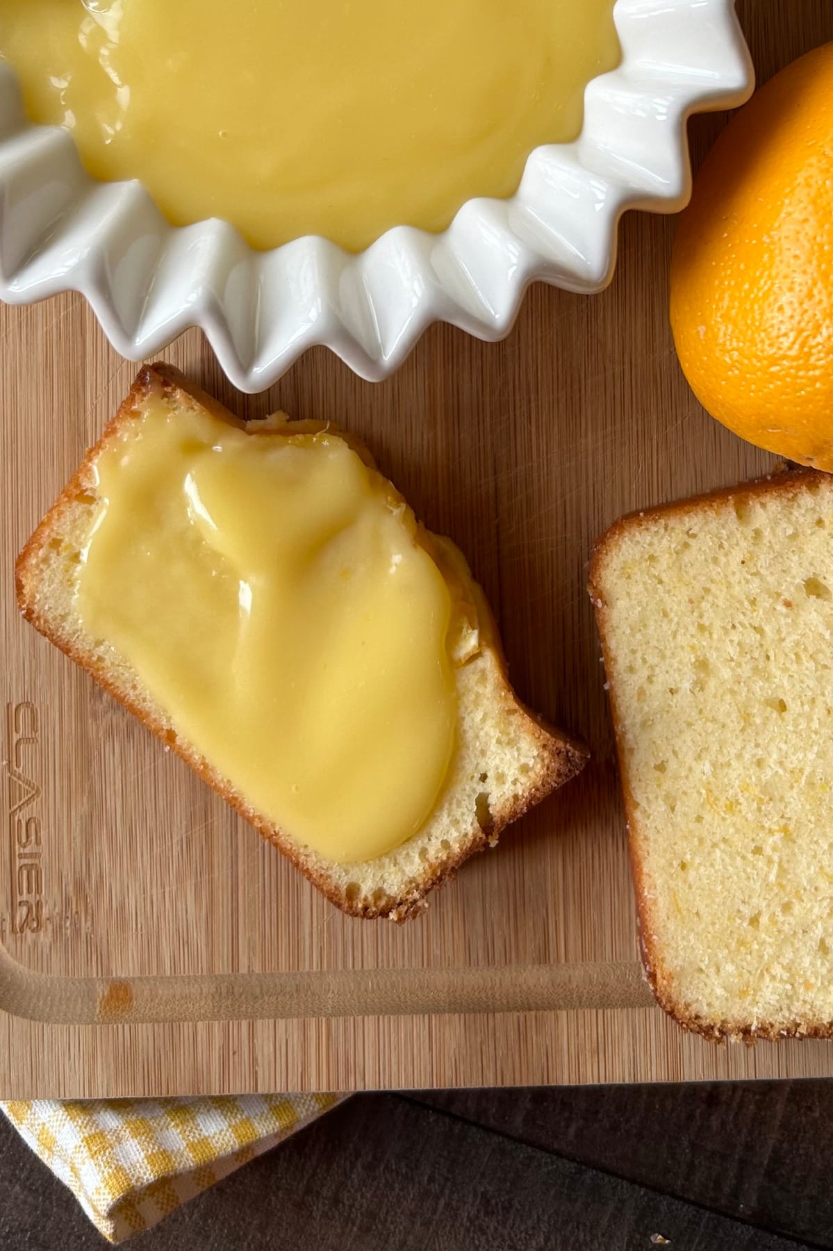 meyer lemon curd on slice of lemon bread