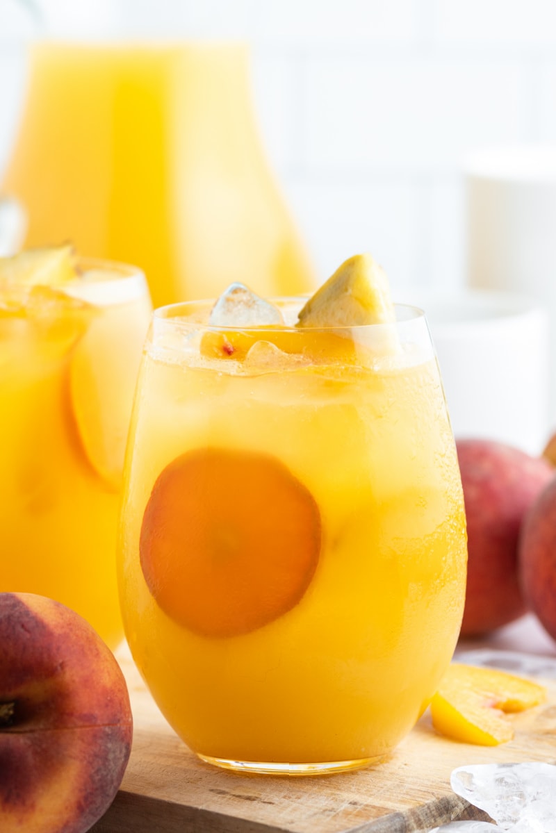 peach sangria in a glass