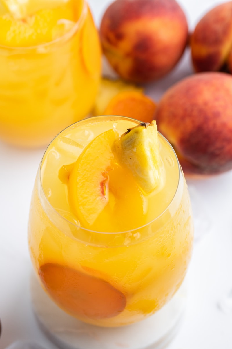 peach sangria in a glass