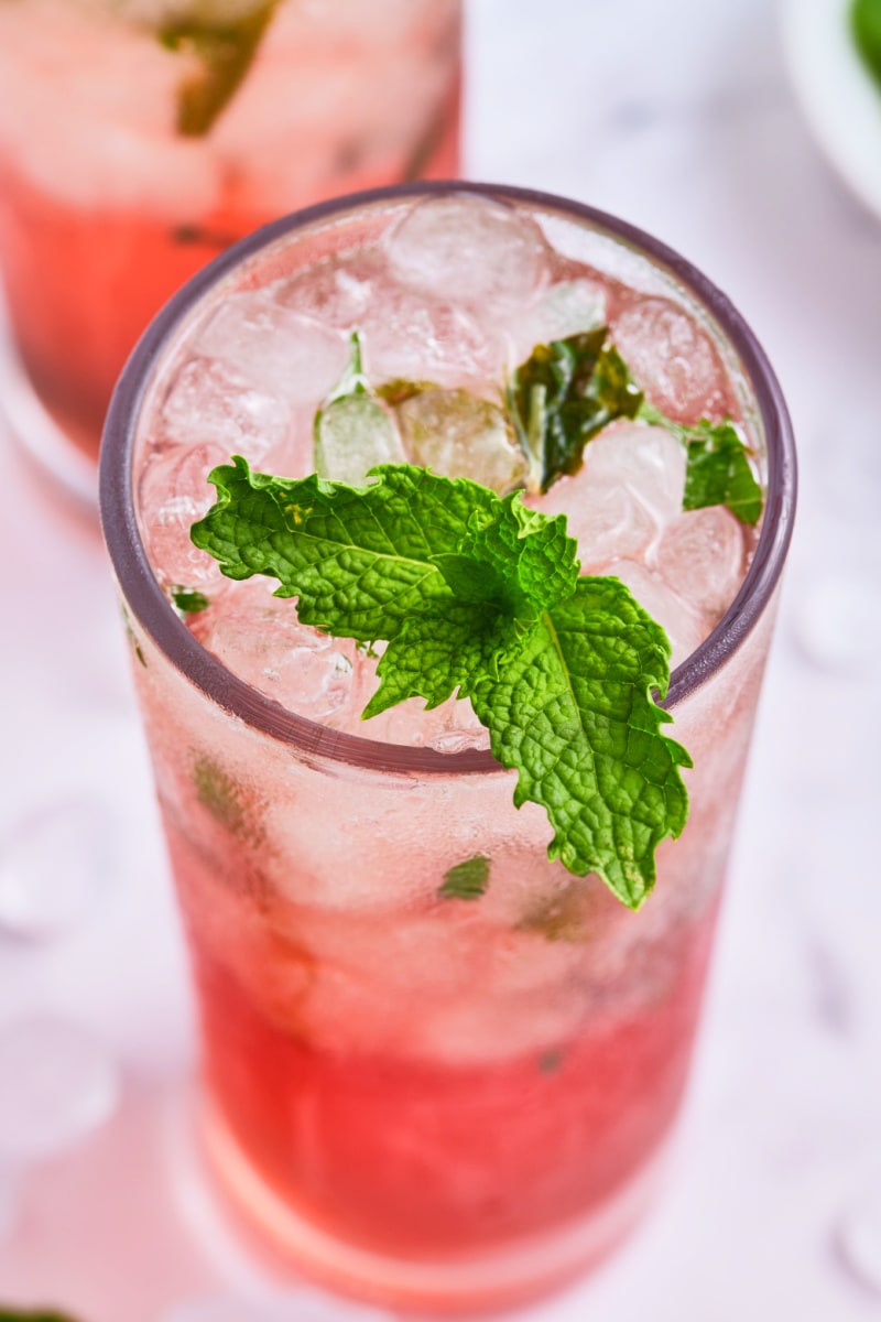 pomegranate mojito garnished with fresh mint