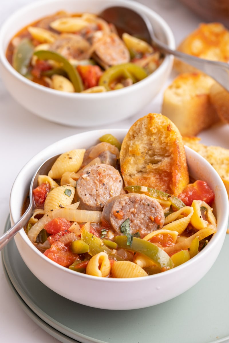 sausage and pepper stew in bowl 