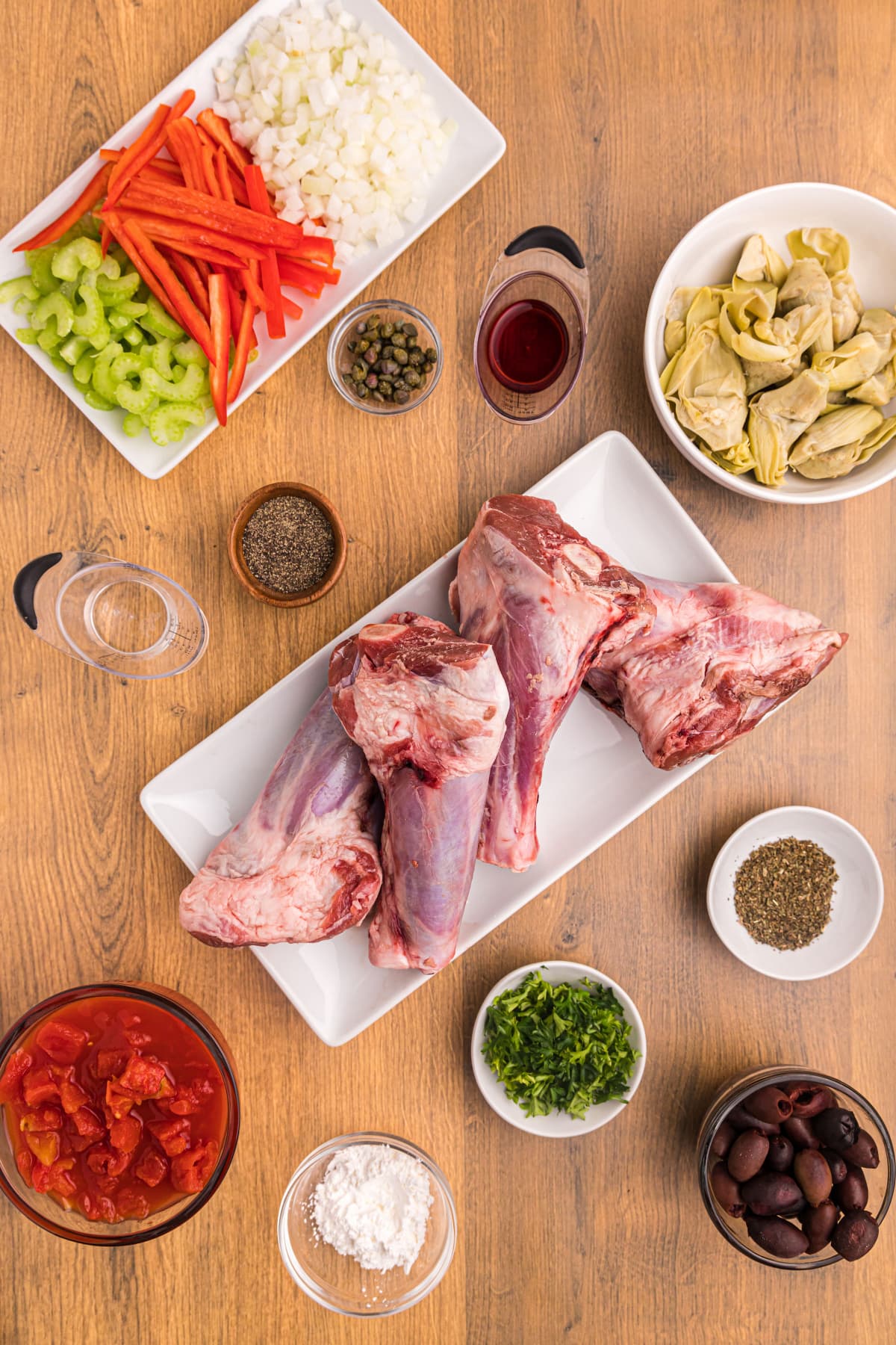 ingredients displayed for making slow cooker lamb shanks