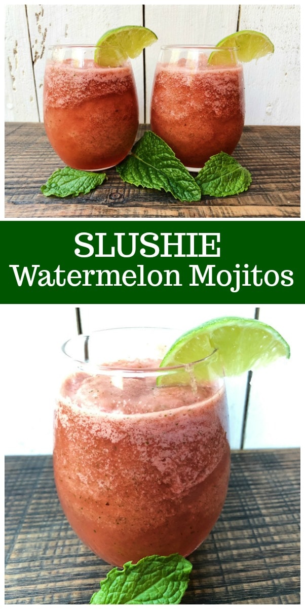 pinterest collage image for slushie watermelon mojitos