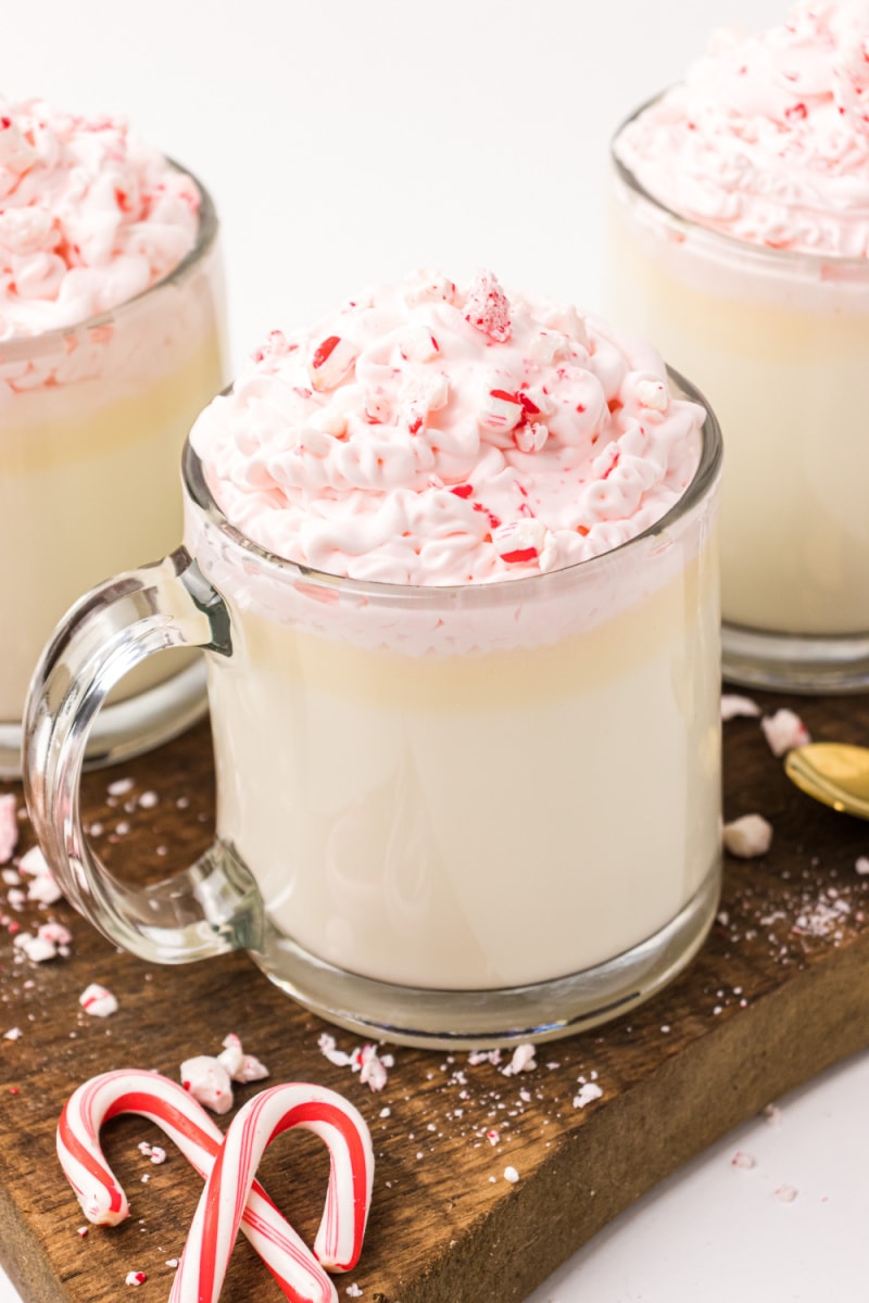 mug of white chocolate and peppermint hot chocolate