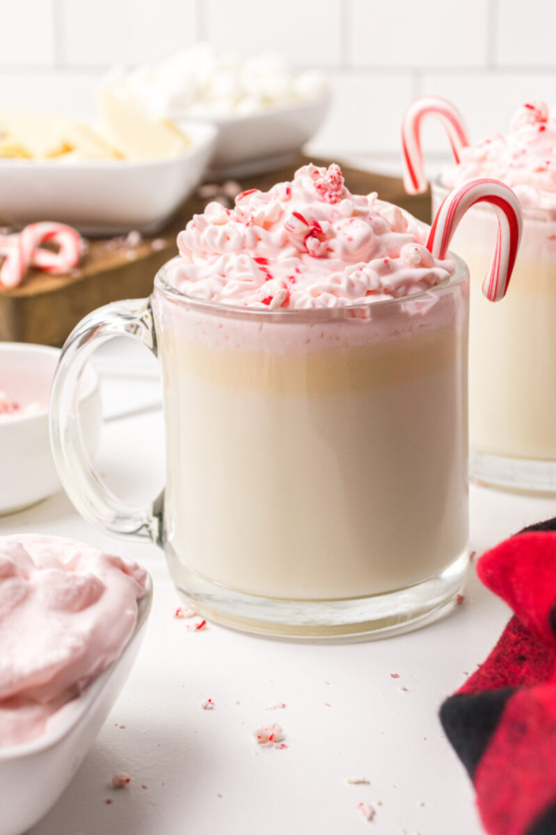 mug of white chocolate peppermint hot cocoa