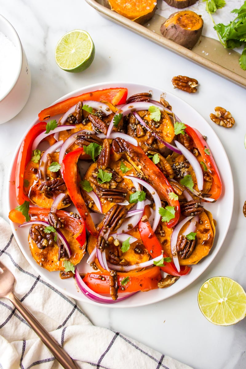 bowl of yam and pecan salad