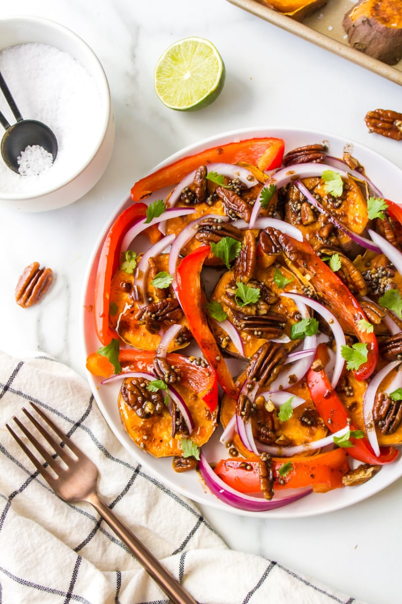 yam and pecan salad in a bowl