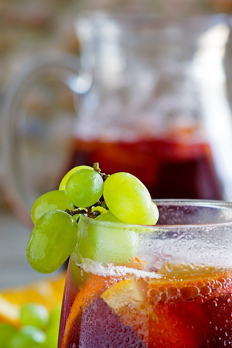 Green grapes garnish Grape Sangria