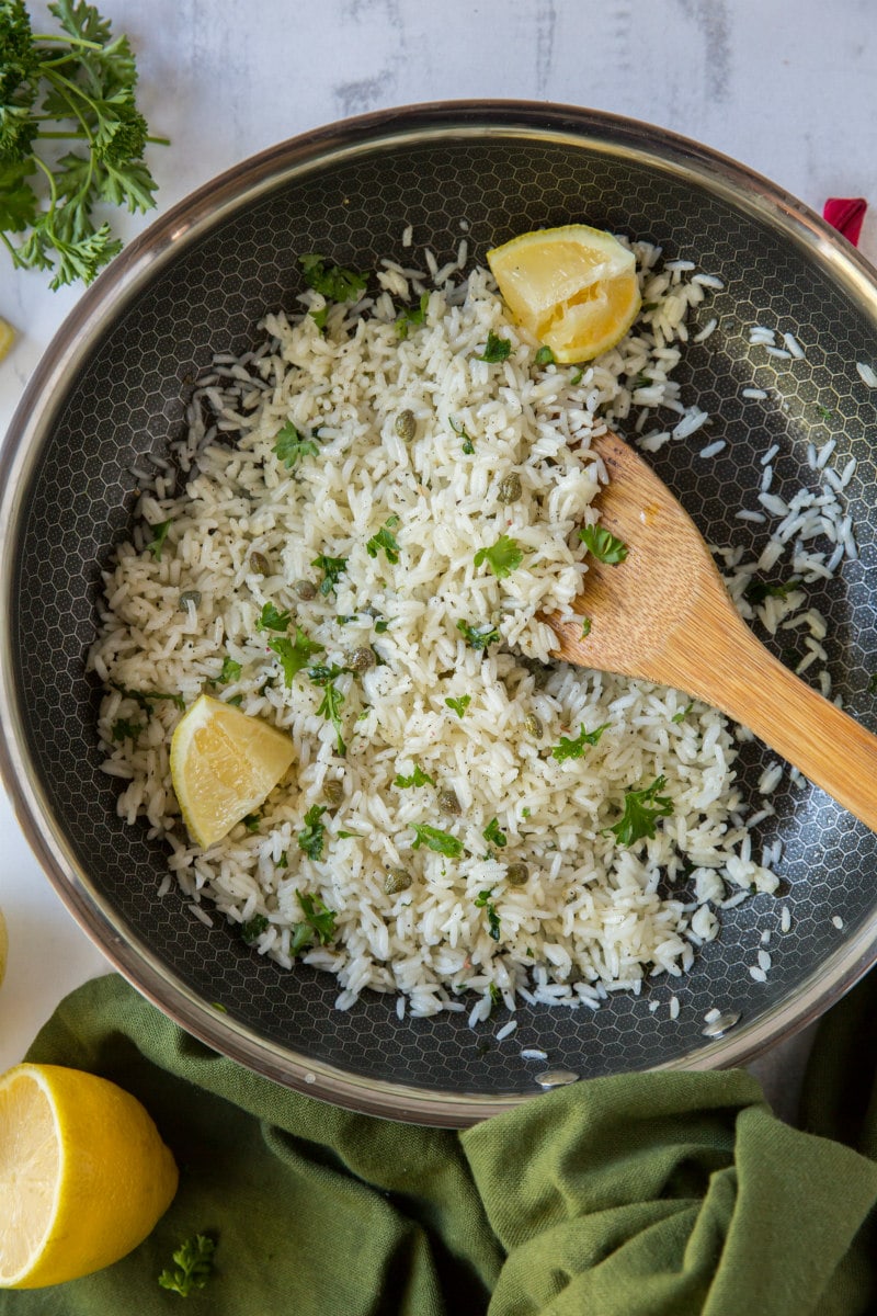 pan of lemon rice