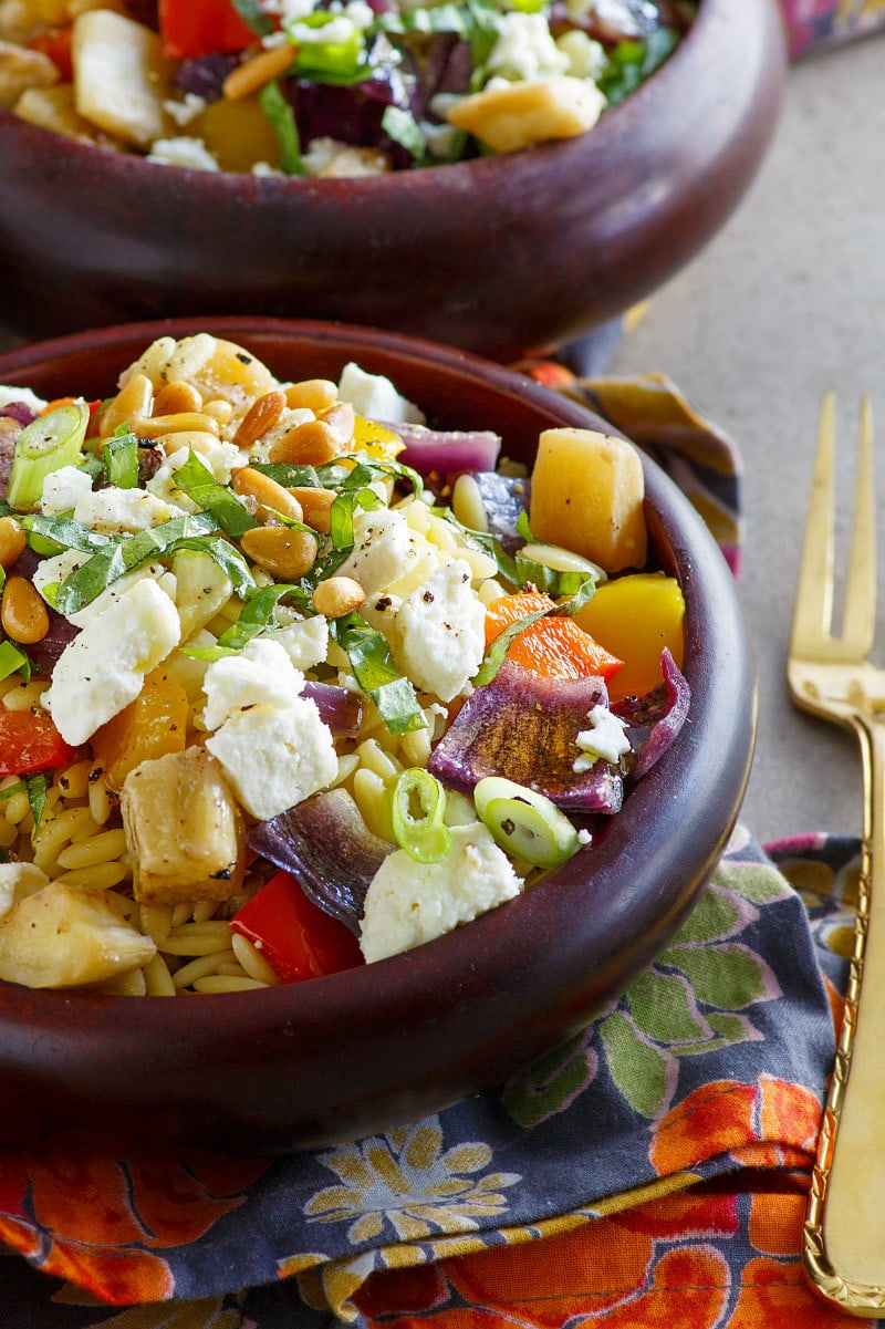 Servings of Orzo with Roasted Vegetables