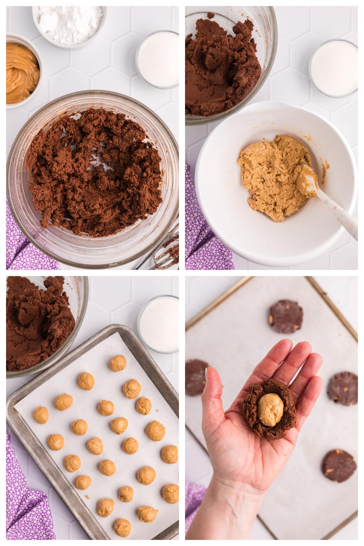 four photos of making magic in the middles cookies