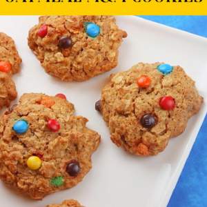 pinterest image for agave and honey oatmeal M&M Cookies