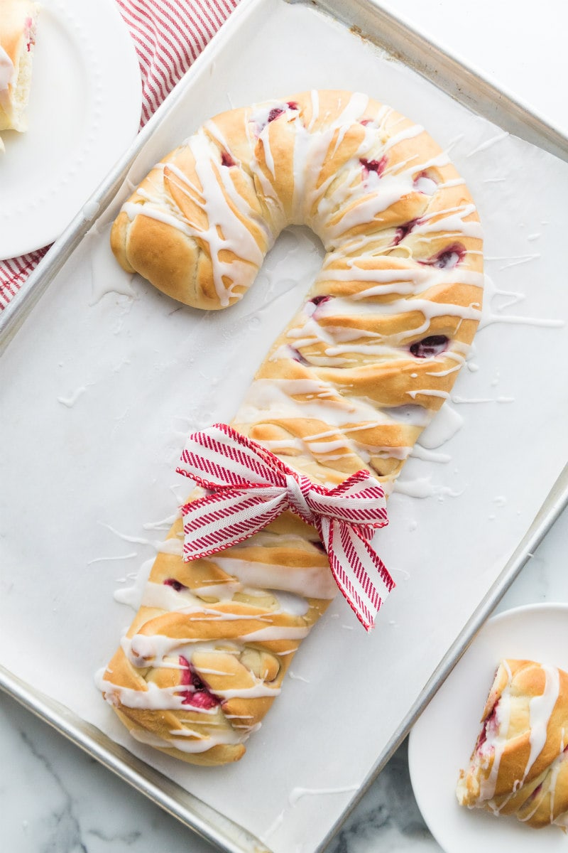 candy cane coffee cake with a bow