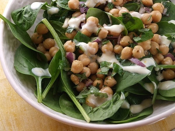 Chickpea and Spinach Salad in a bowl