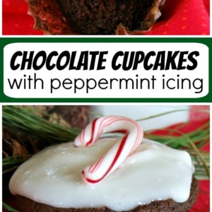 pinterest collage image for chocolate cupcakes with peppermint icing