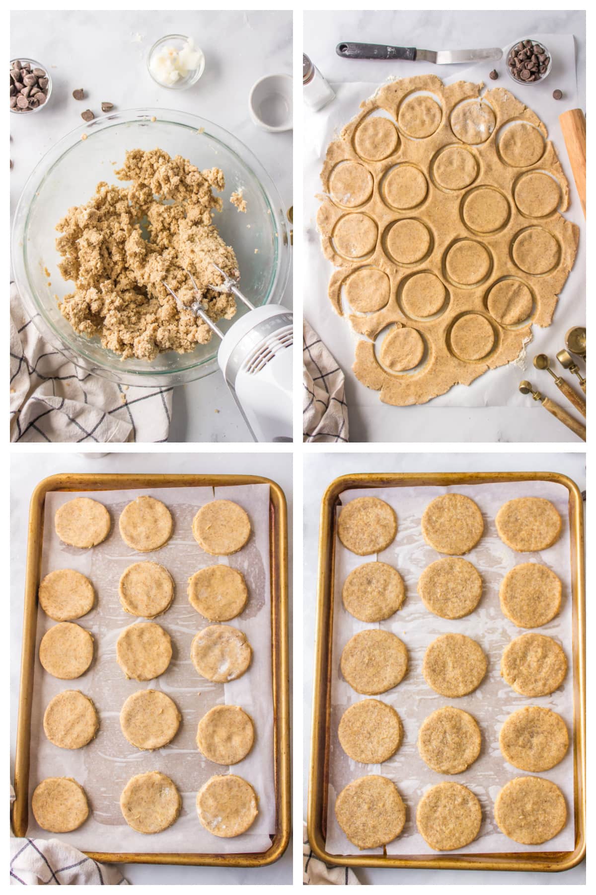 four photos showing how to make espresso shortbread cookies