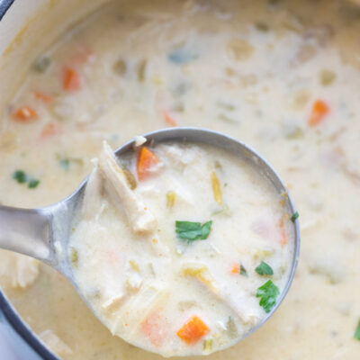 ladle scooping out Mexican turkey soup