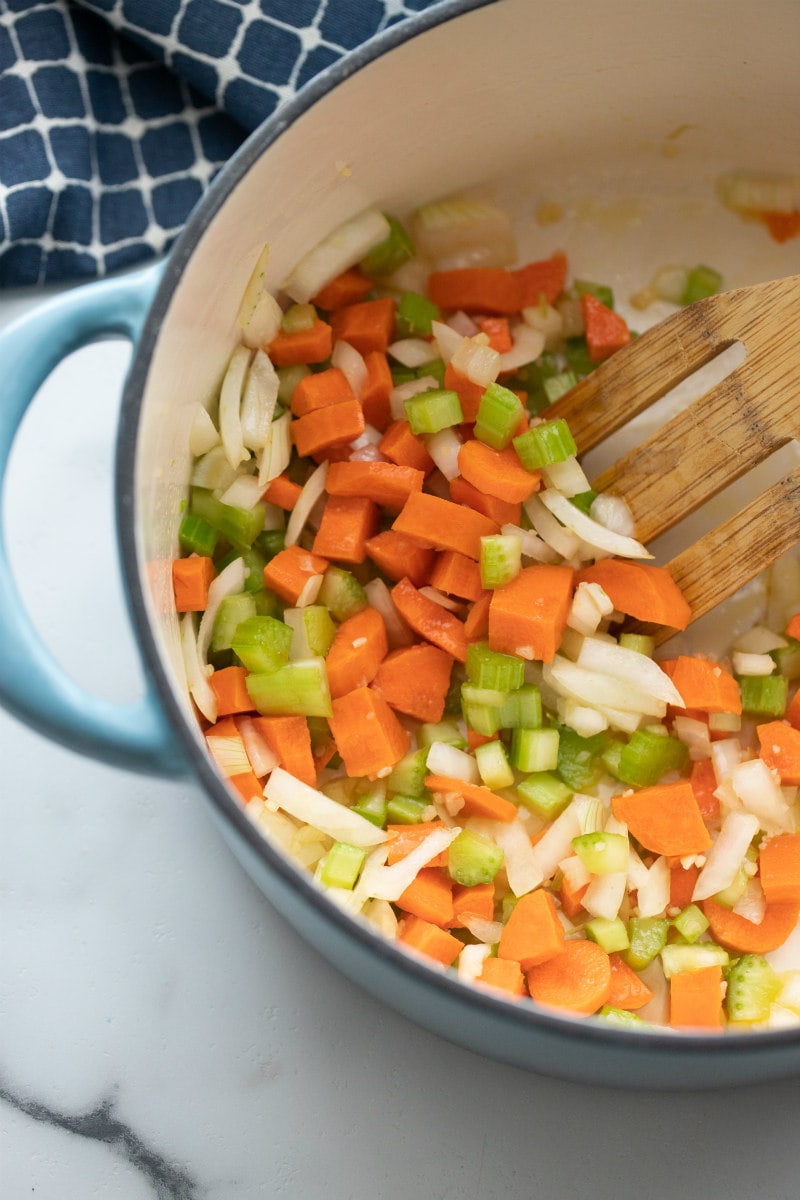 process of sauteing veggies for soup