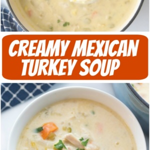 pinterest collage image for creamy mexican turkey soup