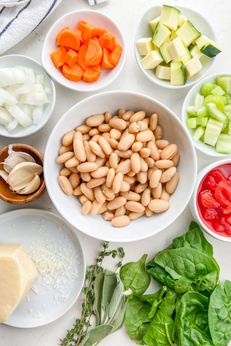 ingredients displayed for making tuscan vegetable soup